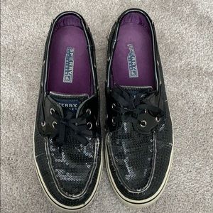 Black Sequin Sperry Boat Shoes